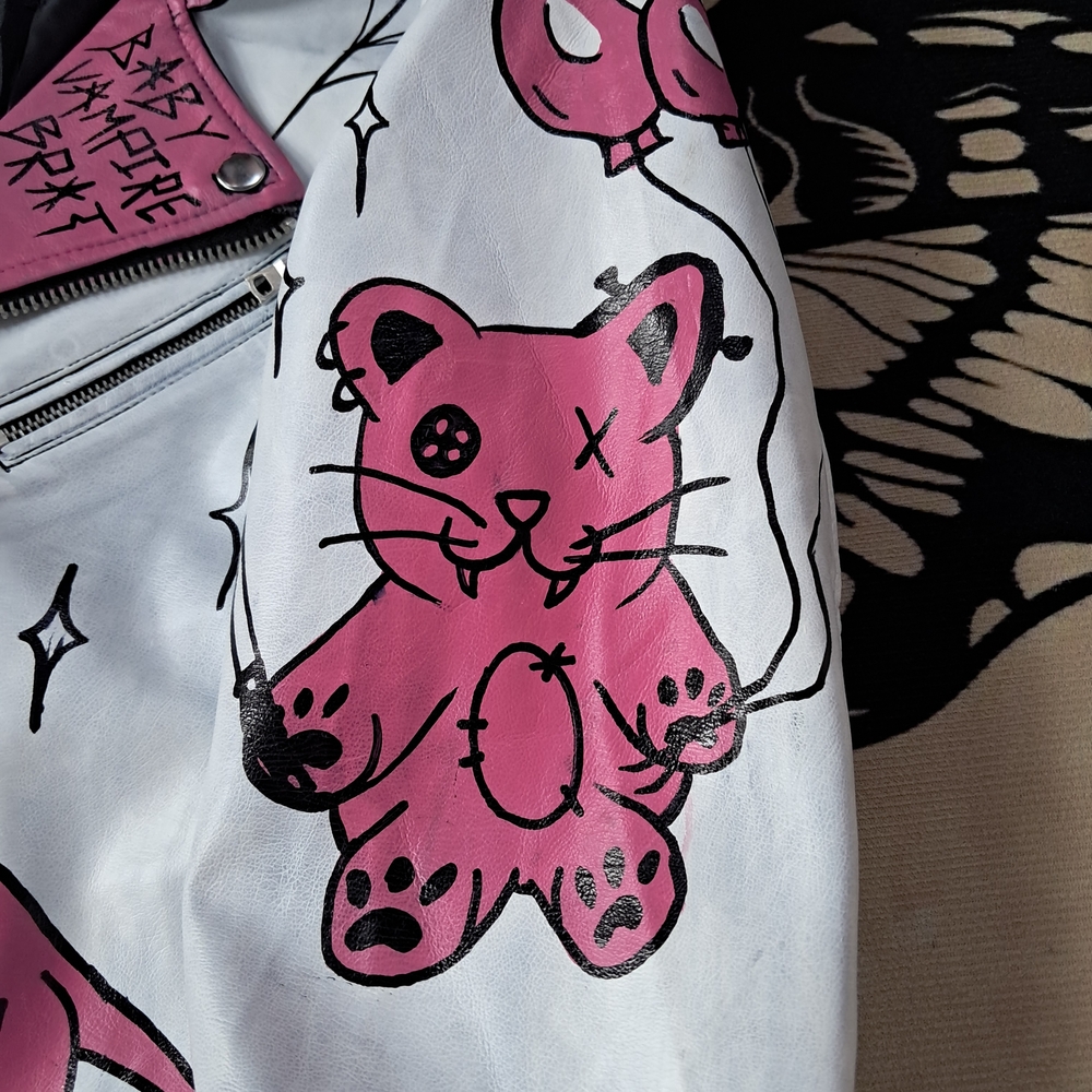 SOLD @MARKET  Fun kawaii goth custom hand painted OOAK faux leather jacket - Picture 11 of 15